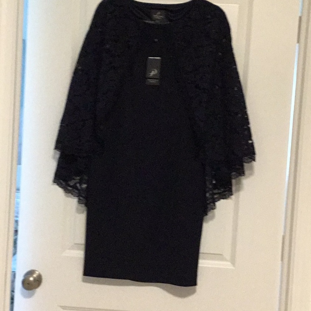 Beautiful navy dress with lace caplet